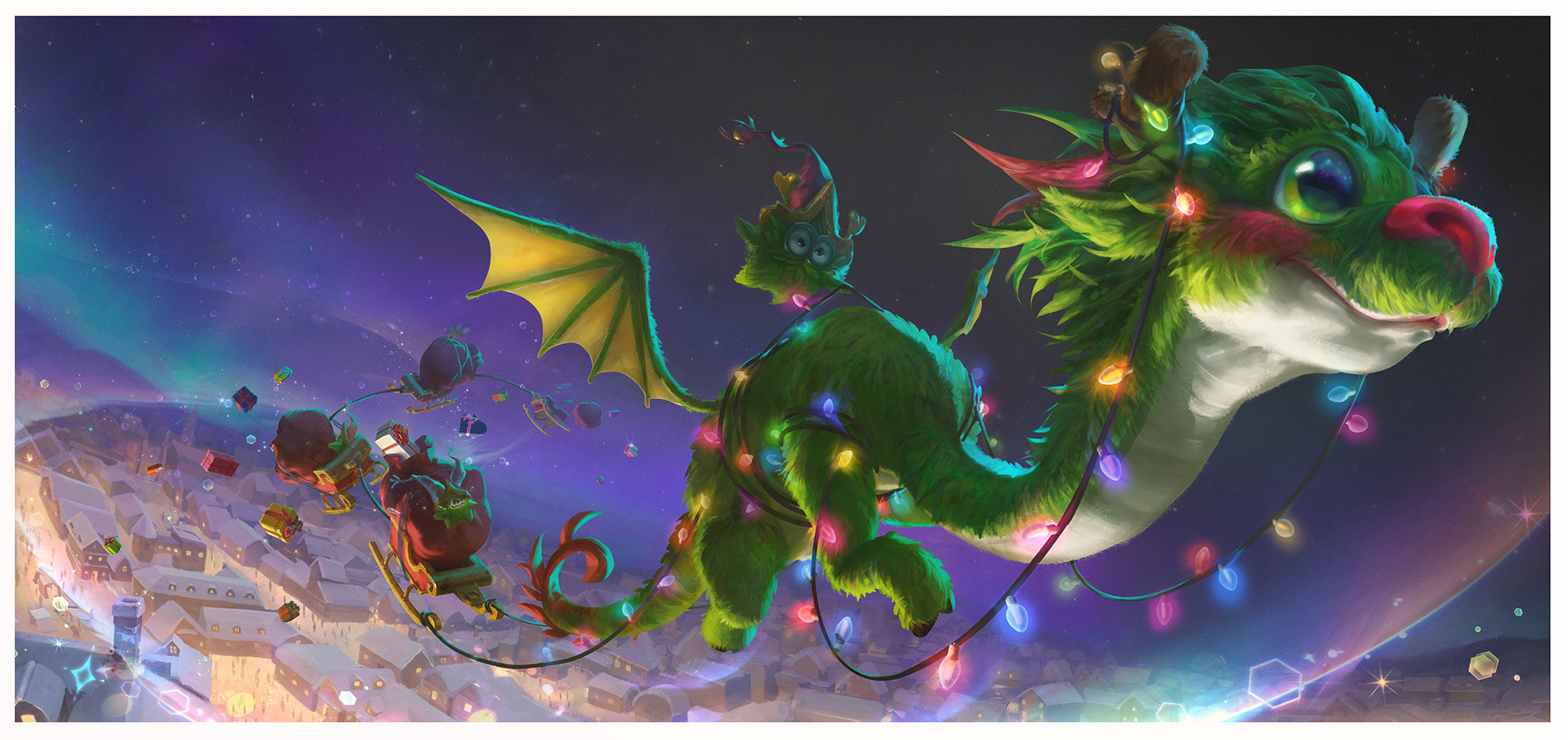 Развод под новый год или драконам. Новогодний дракон. Дракон Рождество. Новогодний дракон арт. Новогодний зеленый дракон.